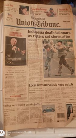 Union Tribune Newspaper Tribute Frank Sinatra