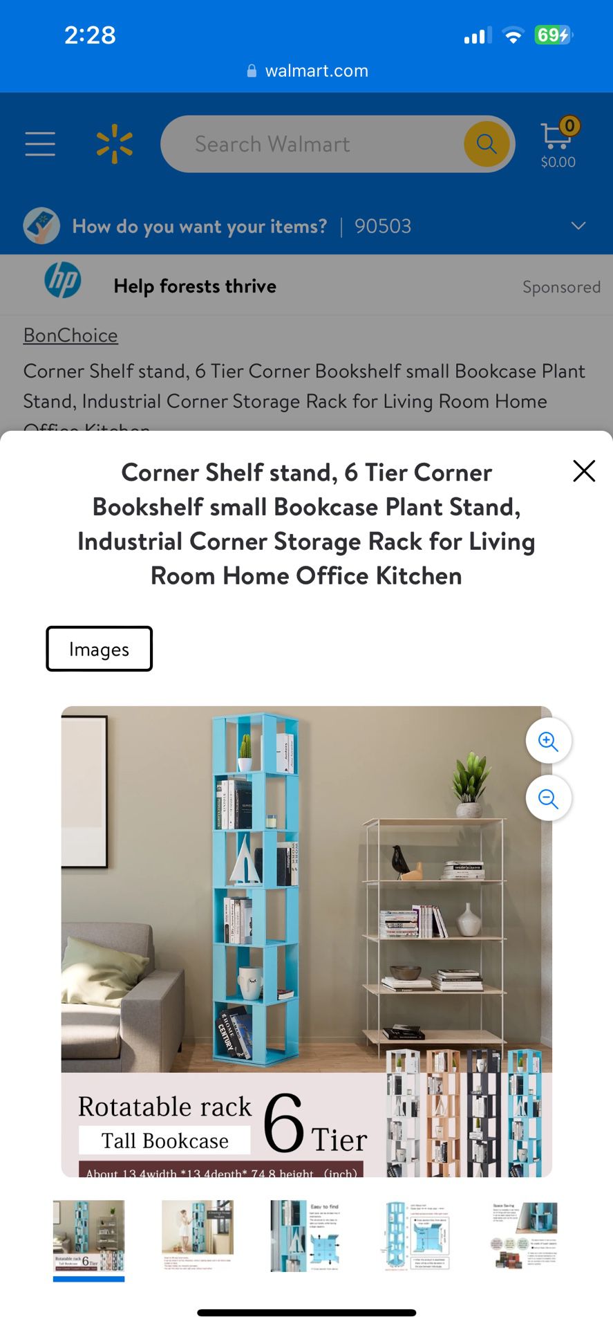 6 Tier Corner Shelf Bookshelf 