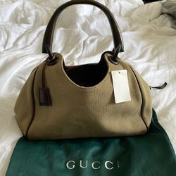 Vintage Gucci Canvas Wooden Handle Bag