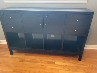 Credenza with drawers, cabinets, and cubbies, black