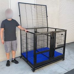 New in Box $280 Large 49” Heavy-Duty Folding Dog Crate 49x38x43” Double-Door Cage Kennel w/ Divider