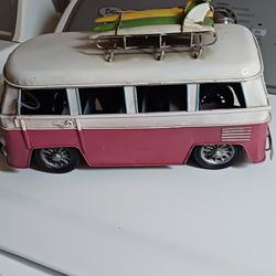 1960's metal Volkswagen van with 3 surf boards on top 13 ins long by 6 ins high 