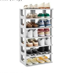 New 7-Tier Small Shoe Rack, Vertical Narrow Stackable Organizer with Removable Partition, Efficient Shoe Storage for Closet, Entryway, and Small Space
