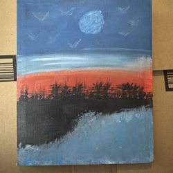 Handmade Moonlit Landscape Canvas Art - 9”x11”