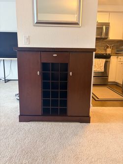 Dark Wood Wine Cabinet with Storage