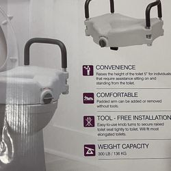 Raised Toilet Seat with Removable Padded Arms, Standard Seat 