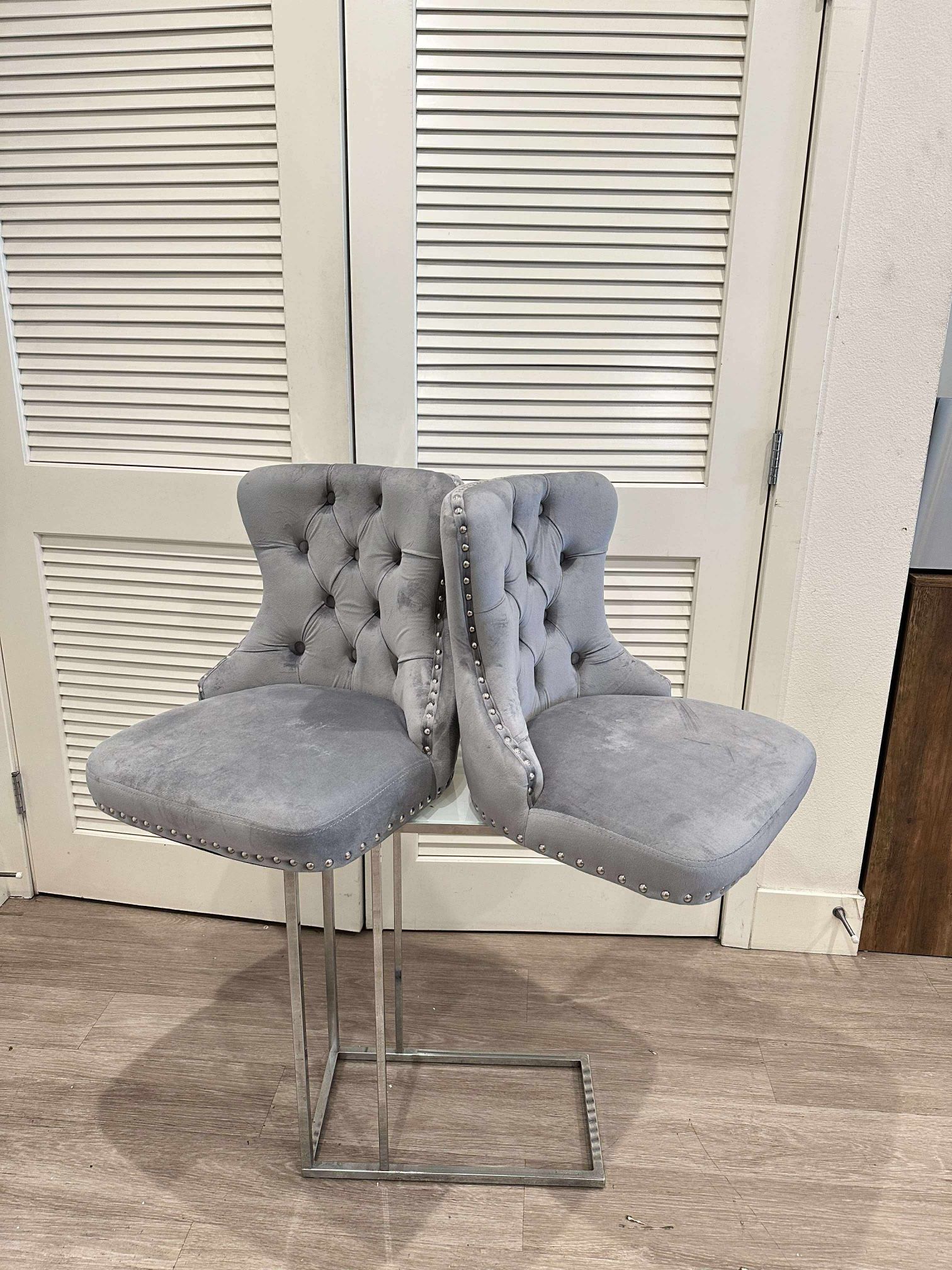 Parts Only , Set of 2 new velvet bar stool seats only( not the base) gray
