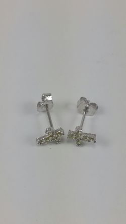 Pave CZ yellow cross sterling silver post earings