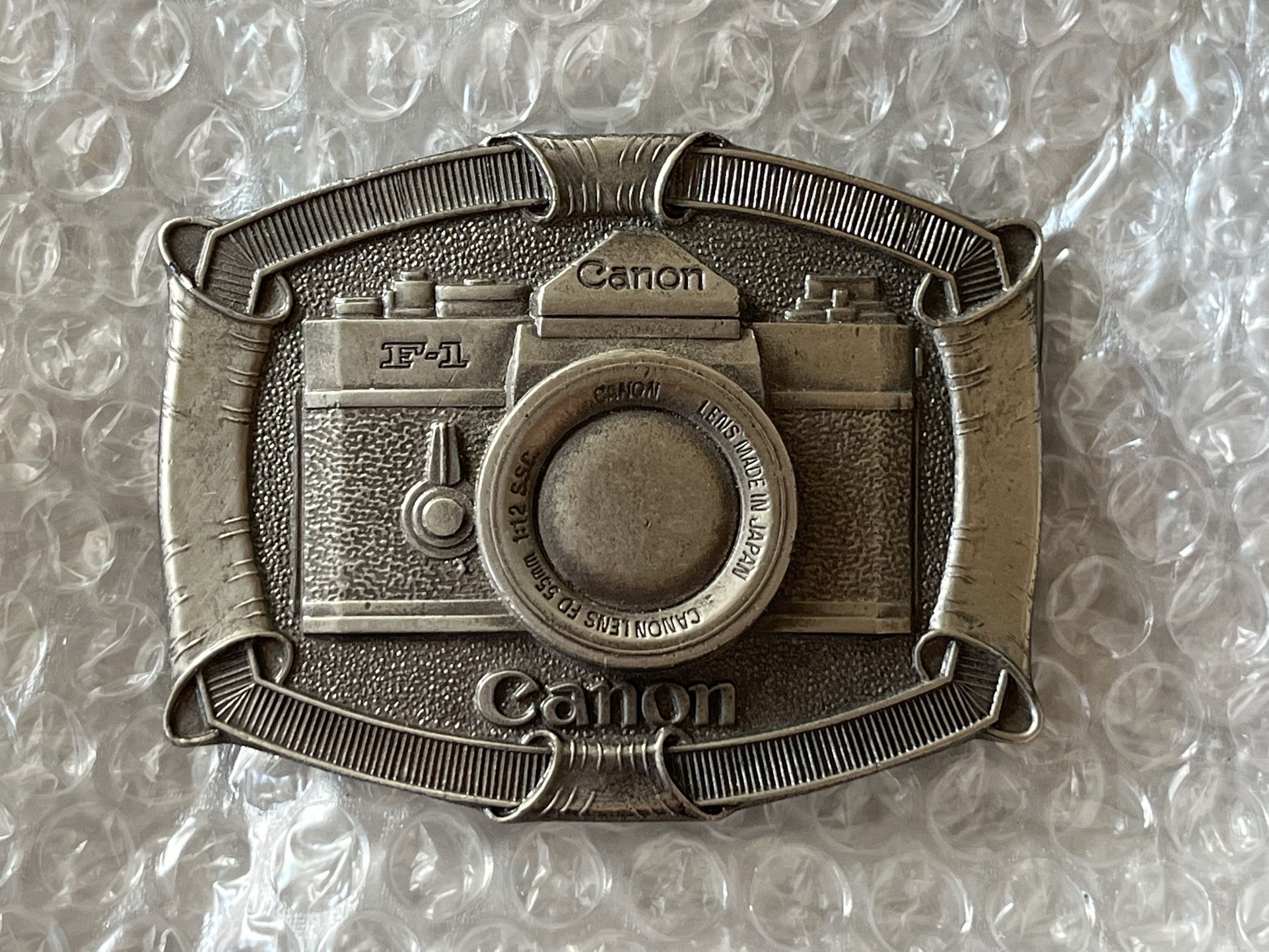 Nice Vtg CANON F1 Camera Pewter Belt Buckle Limited Edition Made in USA Lewis