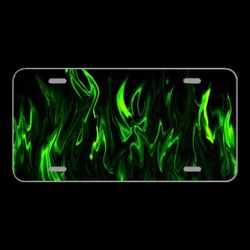 License Plate Novelty Car Front Flames Green Cool Eternal Design