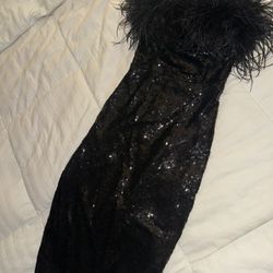Black Sequin Feather Formal Evening Gown 