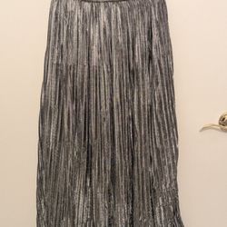 Silver Pleated Maxi Skirt