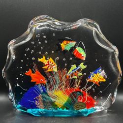 Murano Italy Vintage Art Glass Fish Aquarium Sculpture Paperweight
