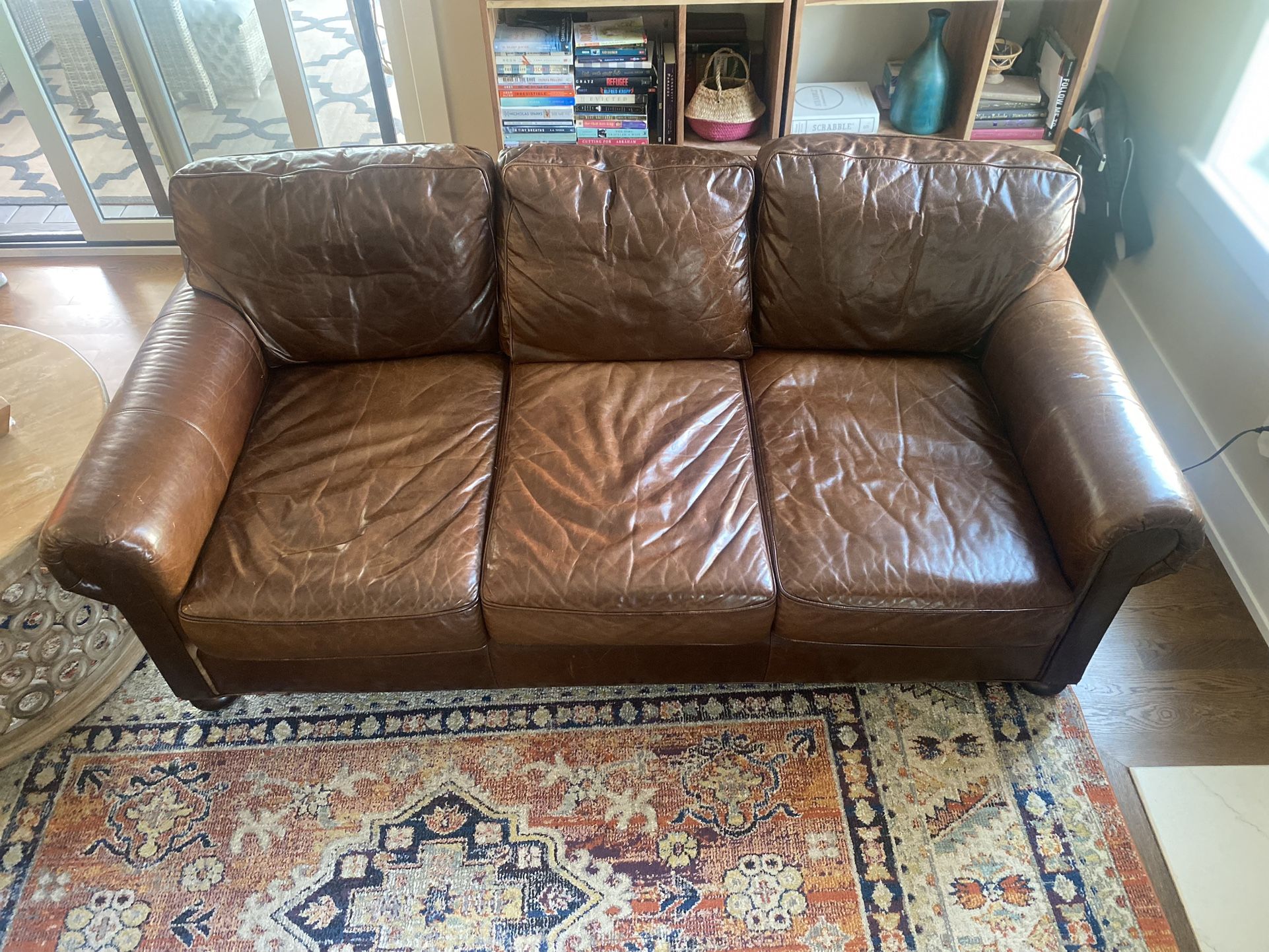 ORIGINAL LANCASTER LEATHER THREE-SEAT-CUSHION SOFA