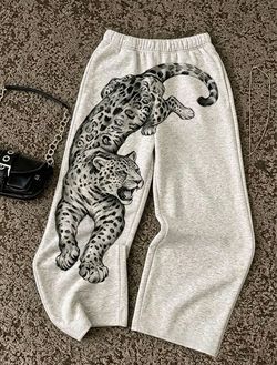 Light Grey Leopard Graphic Sweatpants