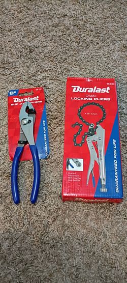 NEW Duralast CHAIN LOCKING PLIERS (19" Chain) and 8" SLIP JOINT PLIERS
