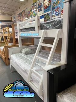 Twin full white bunk bed without mattresses colchones camas nuevas