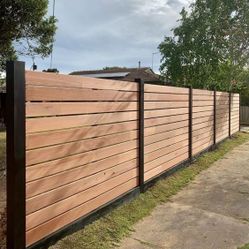 Fencing Wood Planks And Metal Posts 