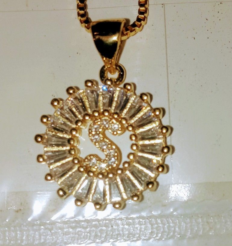 Beautiful Solid Gold or Solid Sterling Silver ICED OUT INITIAL CHARM AND CHAIN