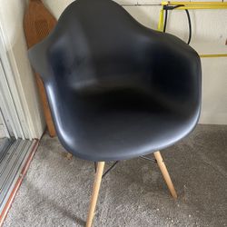 Eames Style Molded Black Plastic Armchair Arm Chair Wooden Dowel Legs