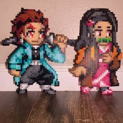 Demon Slayer Tanjiro & Nezuko Perler Bead Art