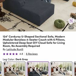 Sectional boneless dark grey with chaise