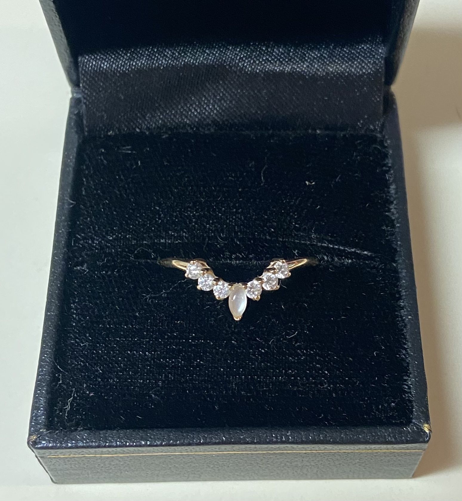 14k Gold Chevron Moissanite and Moonstone Curved Wedding Band