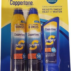 Sunscreen Coppertone Sport NEW - Sealed Set - 2 Aerosol 1 Lotion