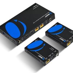 OREI 1x2 HDMI Extender Splitter 4K by Multiple Over Single Cable CAT6/7 4K@60Hz 4:4:4 HDCP 2.2 with IR Remote EDID Management - Up to 115 Ft - Loop Ou