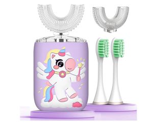 Kids Electric Toothbrush, Cordless Rechargeable, Toddler Girls Purple Unicorn, U-Shaped & Regular Brush Heads, LED Light, Waterproof *NEW in Open Box*
