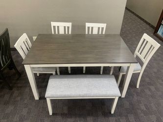 brown/gray and white table set 