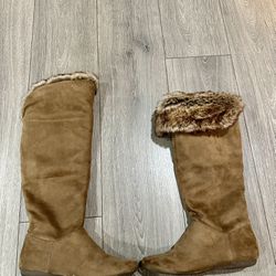 Women's Report Suede Over the Knee Boots Faux Fur Size 6 in Light Brown 