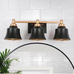 LNC Modern 22 in. 3-Light Black & Gold Bathroom Vanity Light, Bell Metal Shades