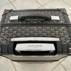 Goyard Black Leather Canvas Bourget Trolley PM Roller Travel Luggage Carry On