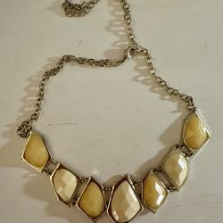 Chunky faux gem necklace - 22” gold chain with ivory & light yellow stones