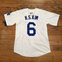  White Los Angeles Hyeseong Kim Jersey  Stitch World Series Fernando Patch