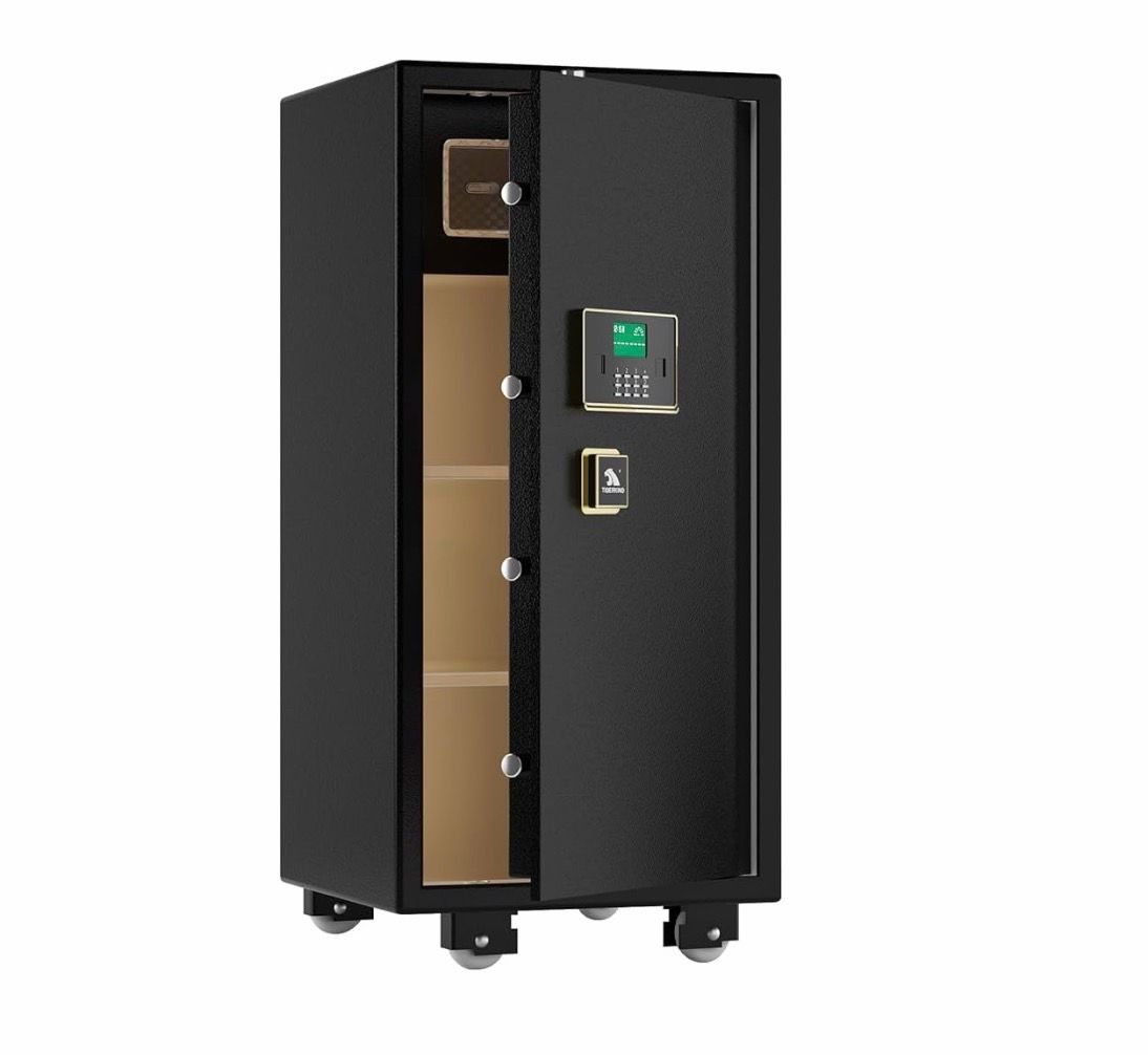 1944 5.9 Cu.ft Large Heavy Duty Safe Box, Big Home Security with Double Safety Key Lock, Adjustable Shelves, Anti-Theft Alarm System, Removable Wheel