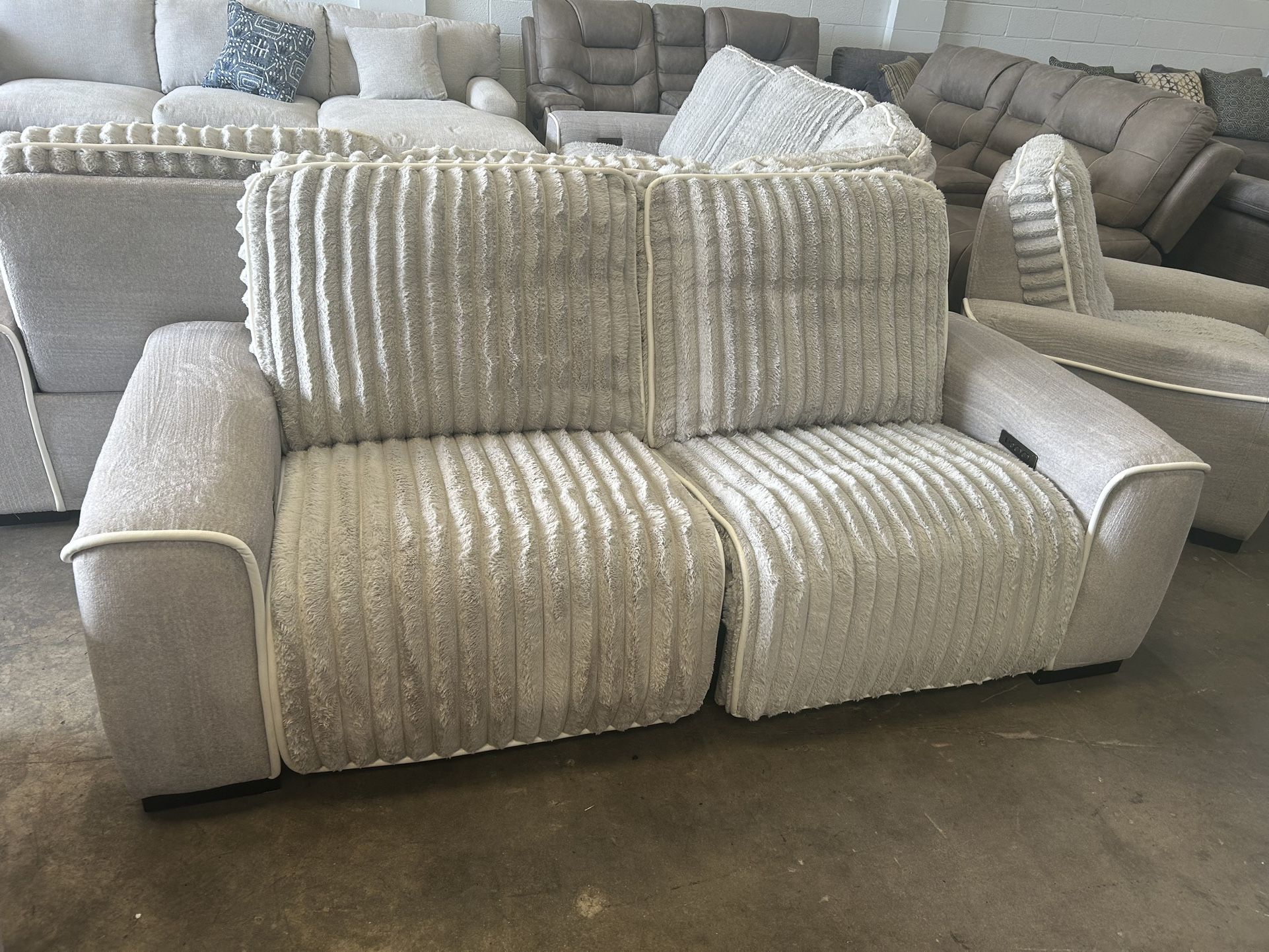 Power Recliner Love Seat Fluffy Gray