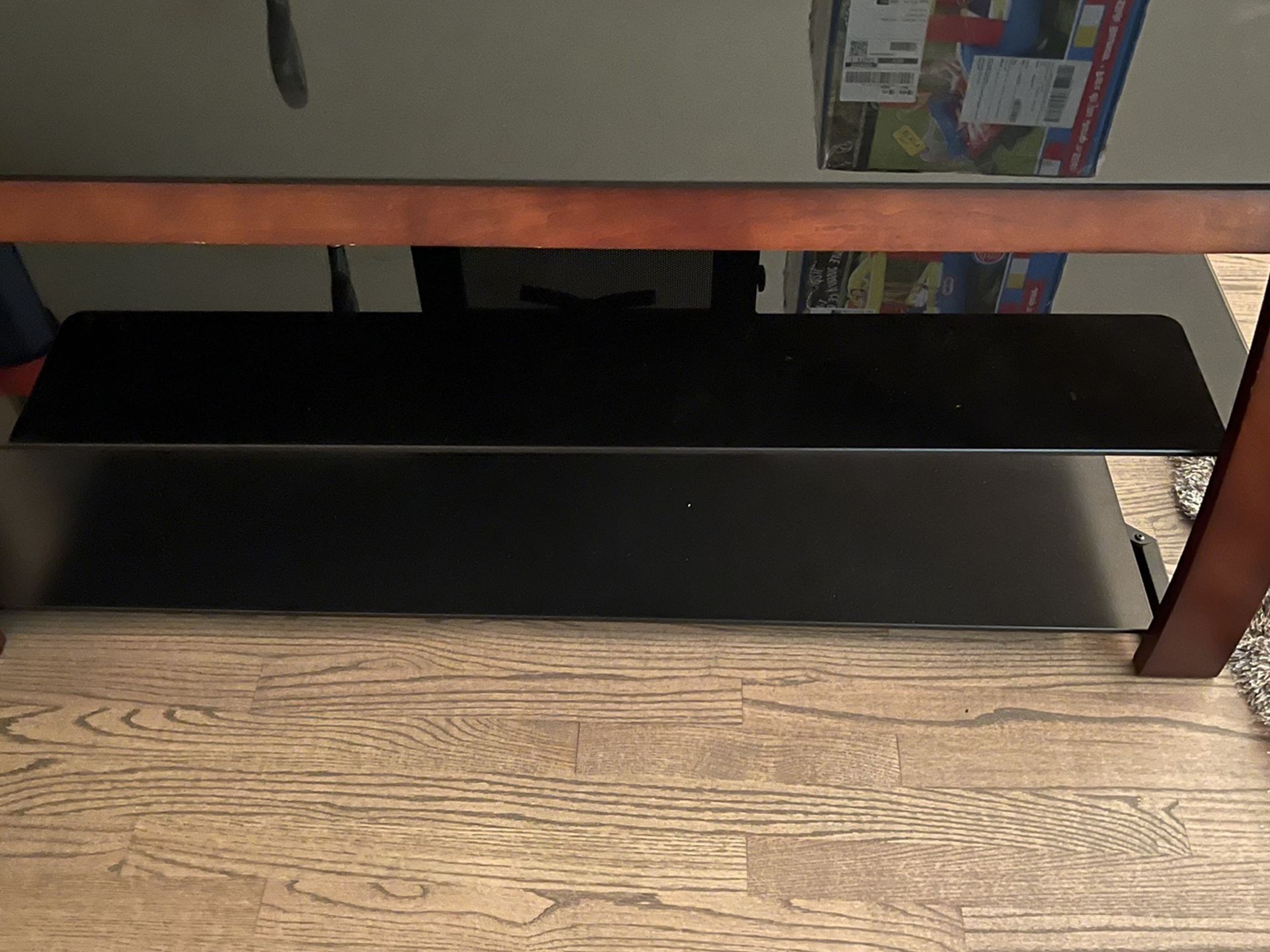 Cherry Wood And Three Tier Black Glass TV Stand