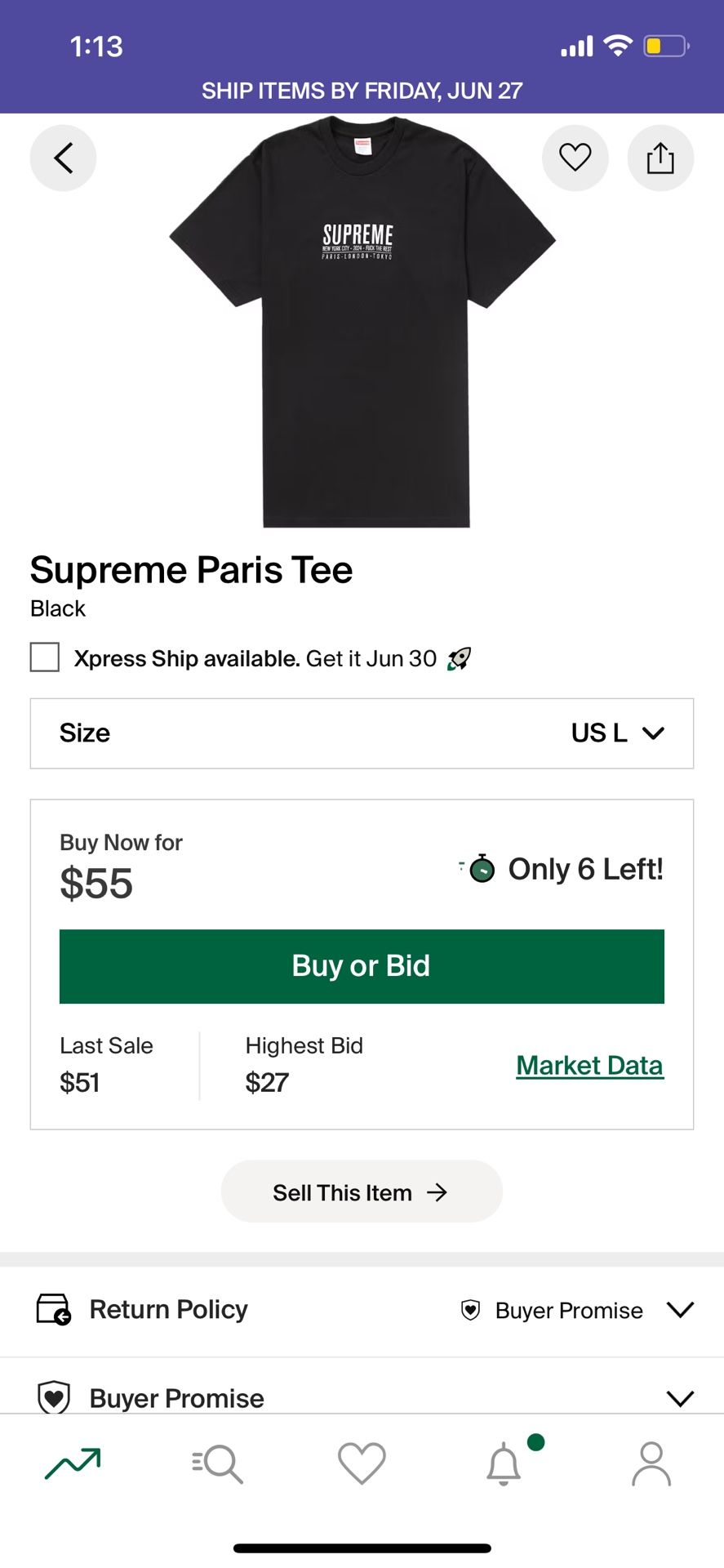 Supreme Paris Tee size Large