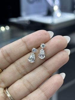  Diamond Round & Pear Drop Earrings