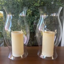 Pottery Barn Large Glass Hurricanes w/Candles
