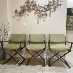 Milo Baughman for Cal-Style Mid-Century Modern Brass & Wood Directors Chairs - Set of 3