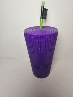 NEW Starbucks Purple Ribbed Tumbler with Green Straw