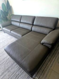 Gray Leather Sectional Sofa with Chaise