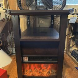 Electric Fireplace Heater End Table w/ USB + Outlet Charging Station + Storage Cabinet  ⸻  DESCRIPTION  Perfect for this cold rainy Los Angeles weathe