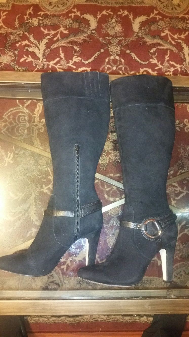 BLACK SUEDE ANTONIO MELANI HEELED BOOTS SZ 6.5