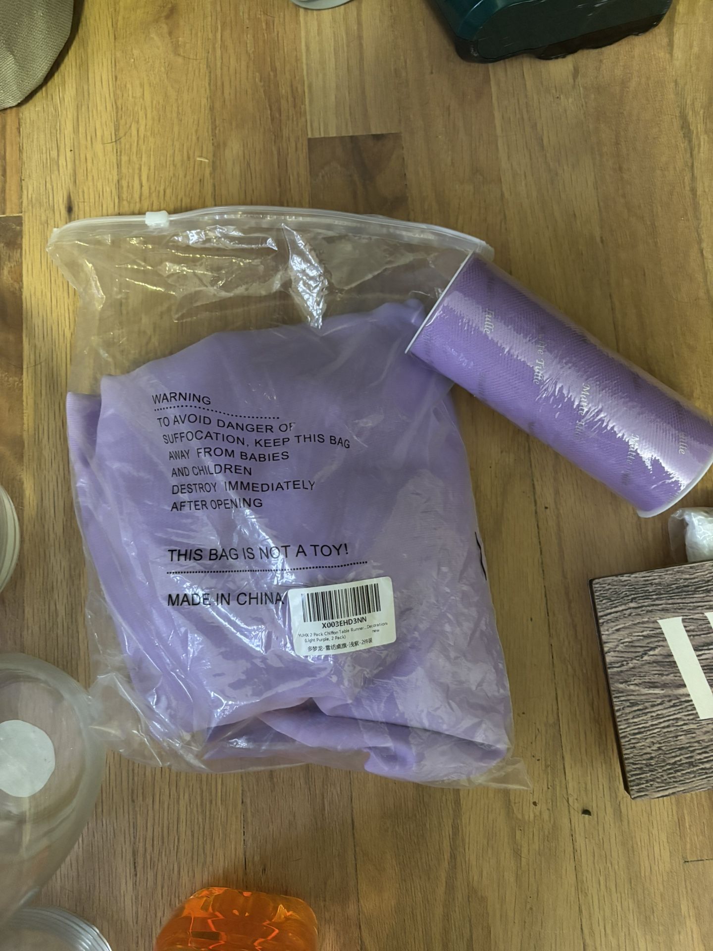 Lilac/Lavender Table Runners (2) And Tulle Ribbon