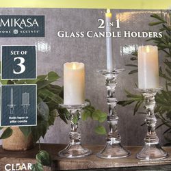 Mikasa 2 In 1 Glass Candle Holders Set Of 3 NEW