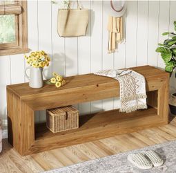New assembled Solid Wood Entryway Bench, 47" Rustic Farmhouse Indoor Bench Seat with Storage Shelf for Entrance, Hallway, End of Bed (Light Brown)